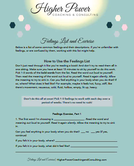 Feelings List & Exercises Downloadable PDF