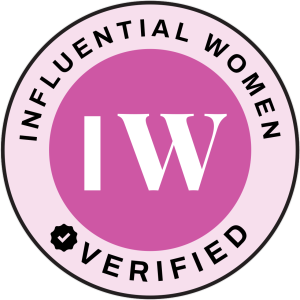 Digital badge from the organization Influential Women recognizing Barb as a verified member of the group